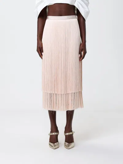 Elisabetta Franchi Fringed Layered Midi Skirt In Pink
