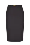 Elisabetta Franchi Longuette Skirt With Satin Side Bands In Black
