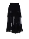 Elisabetta Franchi High Waist Embroidered Midi Skirt With Sheer Overlay In Black