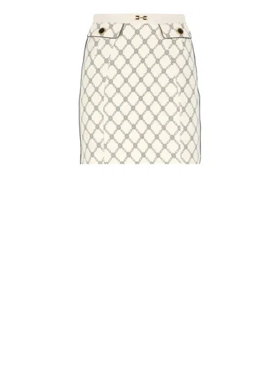 Elisabetta Franchi Diamond-print Crepe Mini Skirt In Beige