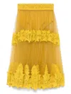 Elisabetta Franchi Ochre Yellow Midi Skirt With Lace Panels In Beige