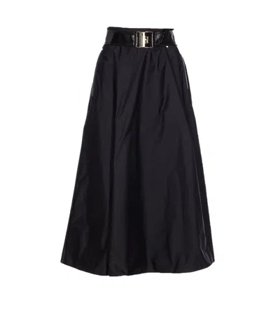 Elisabetta Franchi Midi A-line Skirt High-shine Belt In Black