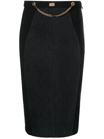 Elisabetta Franchi Logo-plaque High-waisted Skirt In Black