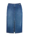 Elisabetta Franchi Denim Midi Skirt Front Split Detail In Blue