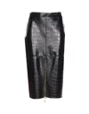 Elisabetta Franchi Crocodile Print Midi Skirt With Zip Detail In Black