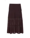 Elisabetta Franchi Ribbed Texture Midi Skirt With Sheer Panels In Brown