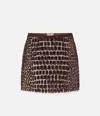 Elisabetta Franchi Crocodile-effect Embroidered Mini Skirt In Brown