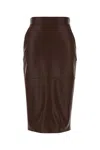 Elisabetta Franchi Pencil Skirt With Jewel Clasps In Brown
