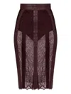 Elisabetta Franchi Lace-contrast Midi Skirt In Brown