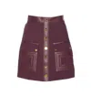 Elisabetta Franchi High Waist Skirt Logo Buttons In Burgundy