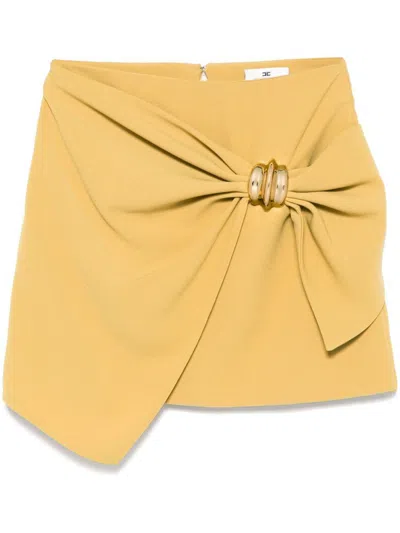 Elisabetta Franchi Fluid Crepe Skirt With Macro Bow In Curry