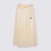 Elisabetta Franchi Midi Skirt With Pleats And Chain Detail In Neutral
