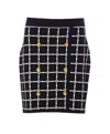Elisabetta Franchi Black Jacquard Mini Skirt With Logo And Gold Buttons In Nero/burro