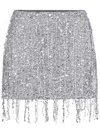Elisabetta Franchi Sequin Tulle Skirt With Fringe And Metallic Finish In Silver