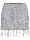 Elisabetta Franchi Sequin Tulle Skirt With Fringe And Metallic Finish In Silver
