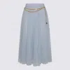 Elisabetta Franchi Midi Skirt With Gold Chain And Pleats In Blue