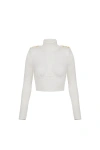 Elisabetta Franchi Cropped Knitwear With Shoulder Embellishments In White