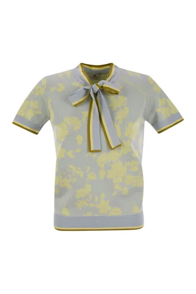 Elisabetta Franchi Sky Blue Sweater Yellow Flowers In Multi