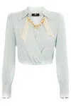 Elisabetta Franchi Shirt With Chain Detail And Cropped Length In Blue