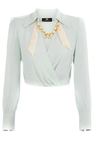Elisabetta Franchi Sky Blue Wrap Shirt With Puff Sleeves