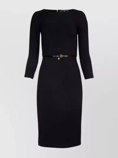 Elisabetta Franchi Belted Midi Dress In Black
