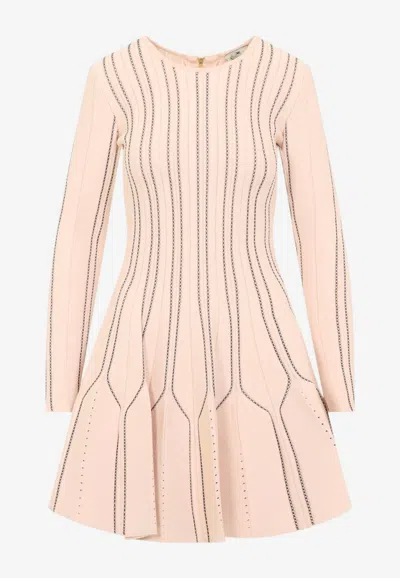 Elisabetta Franchi Sleeved Knit Mini Dress In Neutral
