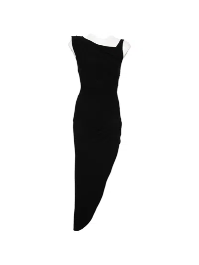 Elisabetta Franchi One Shoulder Dress Ruched Asymmetric Hem In Black