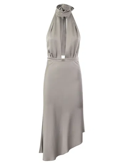 Elisabetta Franchi Sleeveless Asymmetric Midi Dress In Silver