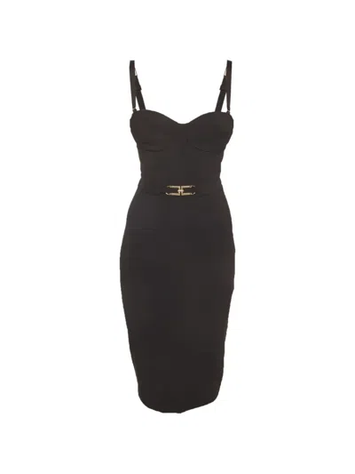 Pre-owned Elisabetta Franchi Sleeveless Belted Midi Dress In Black