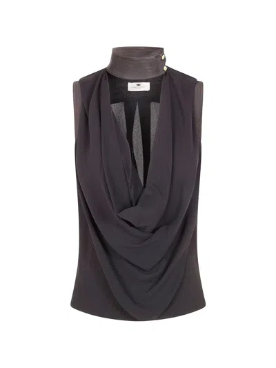 Elisabetta Franchi Sleeveless Blouse With Draped Neckline In Black