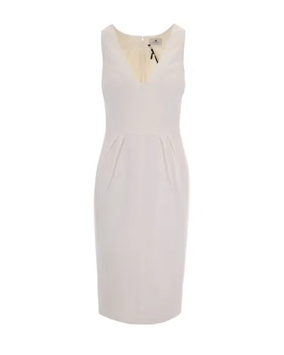 Elisabetta Franchi Sleeveless Crepe Dress With Origami-inspired Darts In White