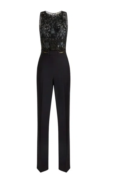 Elisabetta Franchi Sleeveless Crepe Embroidered Jumpsuit In Black