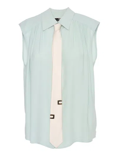 Elisabetta Franchi Sleeveless Detachable Tie Blouse In Blue