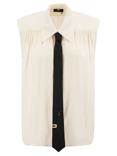 Elisabetta Franchi Sleeveless Detachable Tie Blouse In White