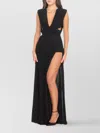 Elisabetta Franchi Long Sleeveless Dress With Deep V-neckline In Black