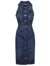 Elisabetta Franchi Denim Sleeveless Midi Dress In Blue Denim In Denim Blue