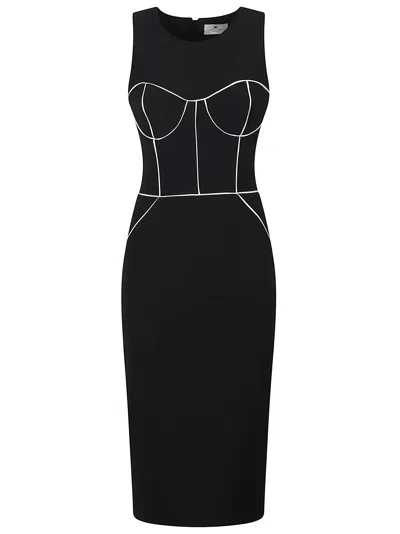 Elisabetta Franchi Sheath Dress With Contrast Piping In Blue