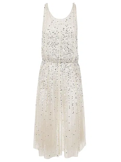 Elisabetta Franchi Sleeveless Dress With Pearls In Silver