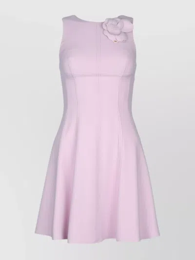 Elisabetta Franchi Sleeveless Fitted Bodice Flared Skirt Floral Dress In Pink