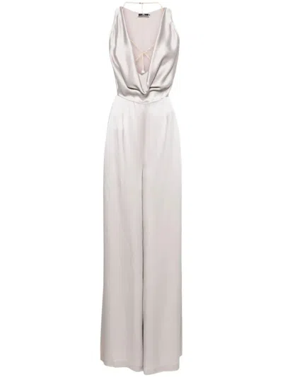 Elisabetta Franchi Body-chain Crepe Jumpsuit In Gray