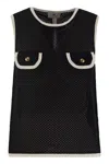 Elisabetta Franchi Sleeveless Mesh Top In Black/butter