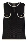 Elisabetta Franchi Sleeveless Mesh Top In Black/butter
