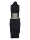 Elisabetta Franchi Midi Dress With Chain Belt And Sheer Panel In Black