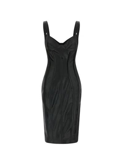 Elisabetta Franchi Structured Nappa Effect Midi Dress With Bustier Construction In Black