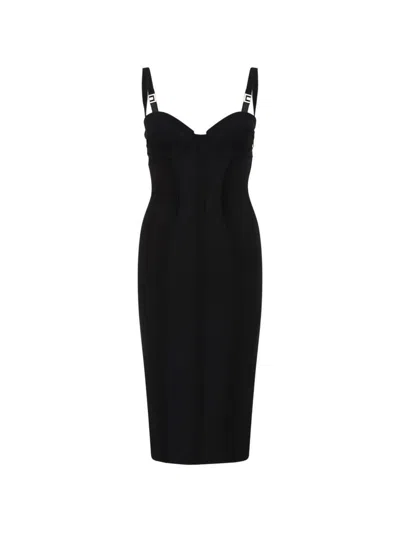 Elisabetta Franchi Black Sleeveless Dress With Bustier Neckline And Rear Single Slit In Tech Fabric Stretch Woman