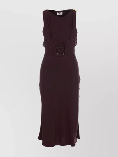 Elisabetta Franchi Sleeveless Midi Dress Corset Detail In Brown