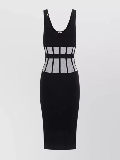 Elisabetta Franchi Sleeveless Midi Dress Sheer Paneling In Black