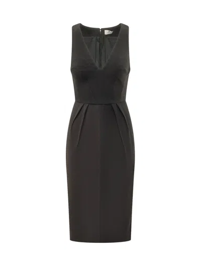 Elisabetta Franchi Sleeveless Midi Suit With Pleats In Black