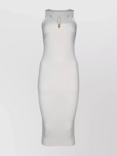 Elisabetta Franchi Sleeveless Ribbed Midi Dress In White