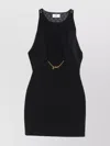 Elisabetta Franchi Sleeveless Round Neck Mini Fitted Chain Dress In Black